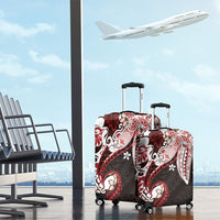 Monstera Plumeria Flowers Red Luggage Cover Polynesian Pattern