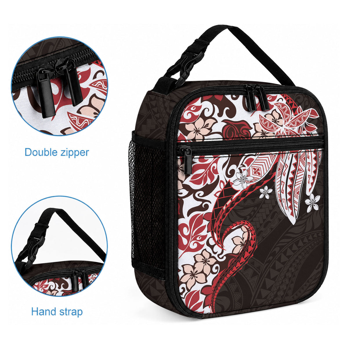 Monstera Plumeria Flowers Red Lunch Bag Polynesian Pattern LT01 - Polynesian Pride