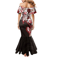 Monstera Plumeria Flowers Red Mermaid Dress Polynesian Pattern