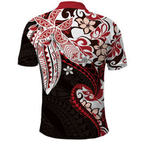 Monstera Plumeria Flowers Red Polo Shirt Polynesian Pattern LT01 - Polynesian Pride