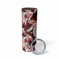 Monstera Plumeria Flowers Red Skinny Tumbler Polynesian Pattern