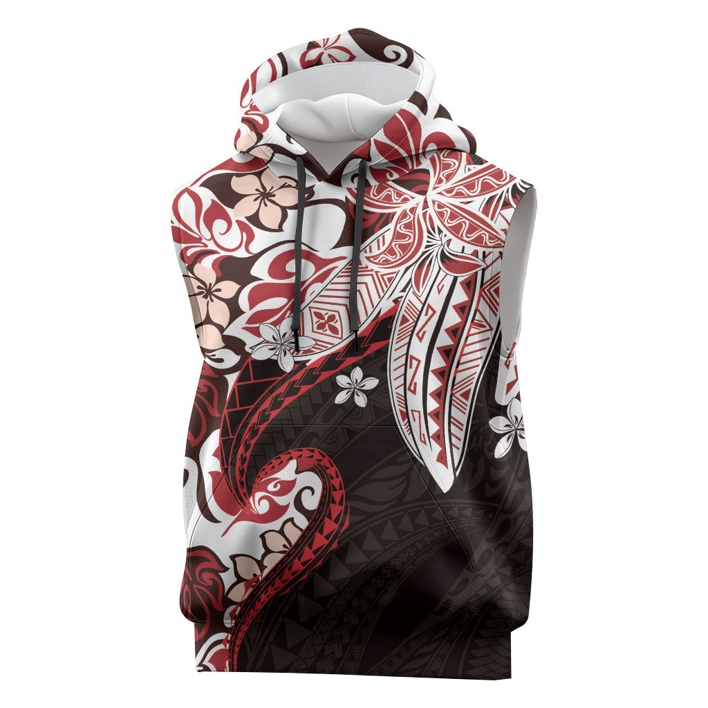 Monstera Plumeria Flowers Red Sleeveless Hoodie Polynesian Pattern LT01 Red - Polynesian Pride