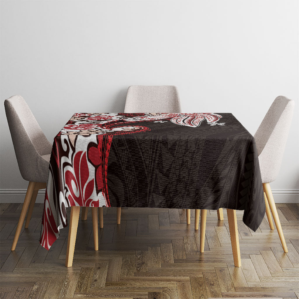 Monstera Plumeria Flowers Red Tablecloth Polynesian Pattern