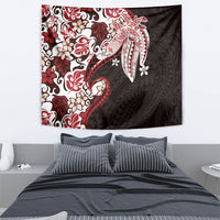Monstera Plumeria Flowers Red Tapestry Polynesian Pattern LT01 - Polynesian Pride