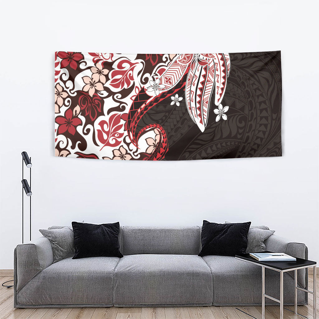 Monstera Plumeria Flowers Red Tapestry Polynesian Pattern LT01 - Polynesian Pride