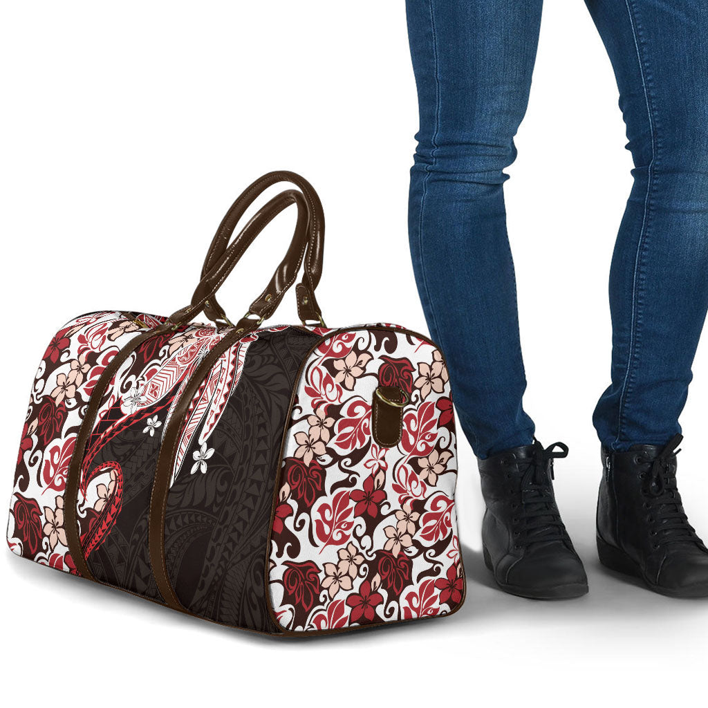 Monstera Plumeria Flowers Red Travel Bag Polynesian Pattern