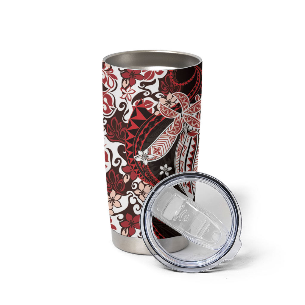 Monstera Plumeria Flowers Red Tumbler Cup Polynesian Pattern