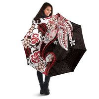 Monstera Plumeria Flowers Red Umbrella Polynesian Pattern