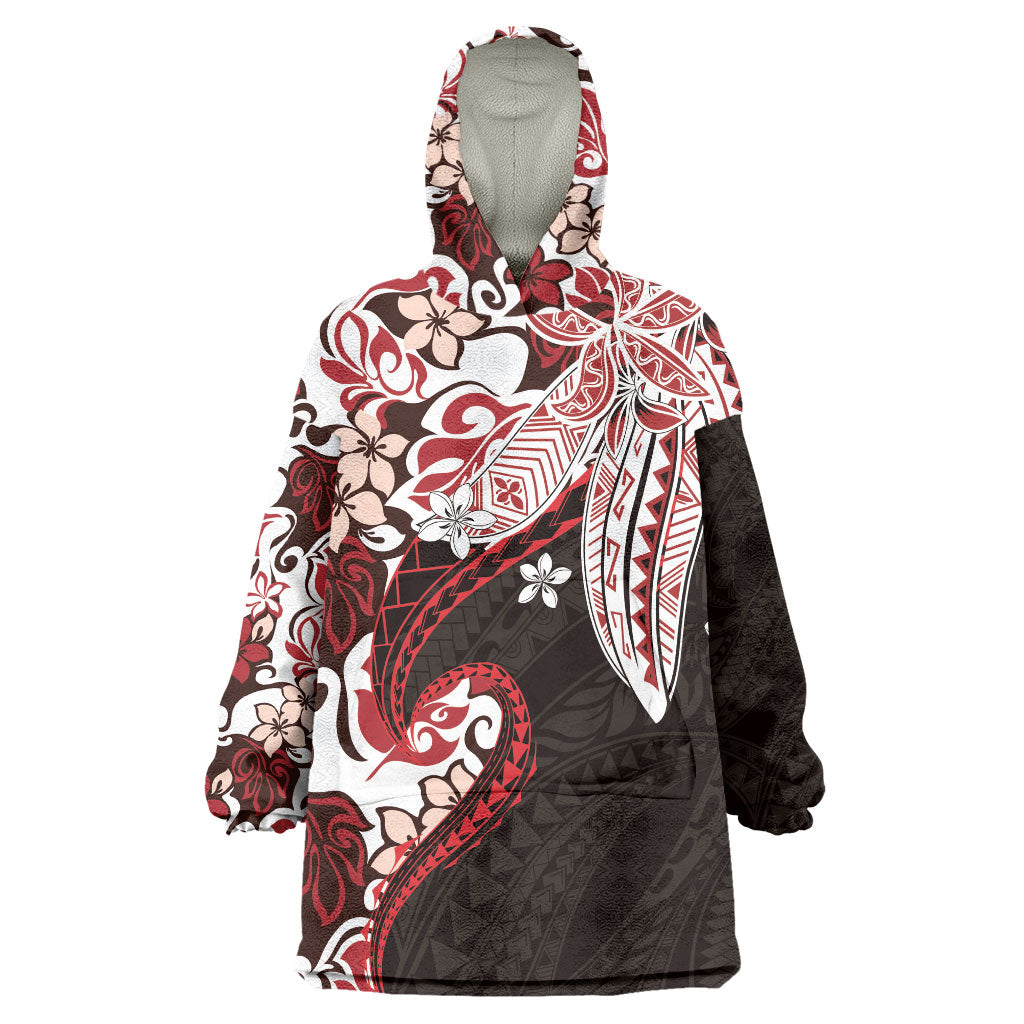Monstera Plumeria Flowers Red Wearable Blanket Hoodie Polynesian Pattern LT01 One Size Red - Polynesian Pride