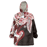 Monstera Plumeria Flowers Red Wearable Blanket Hoodie Polynesian Pattern LT01 One Size Red - Polynesian Pride