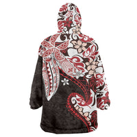 Monstera Plumeria Flowers Red Wearable Blanket Hoodie Polynesian Pattern LT01 - Polynesian Pride