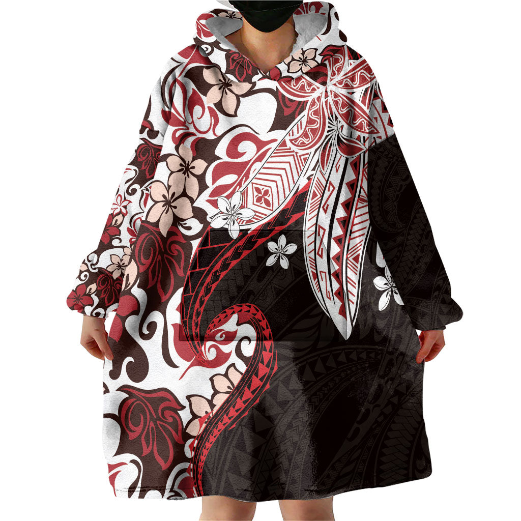 Monstera Plumeria Flowers Red Wearable Blanket Hoodie Polynesian Pattern LT01 - Polynesian Pride