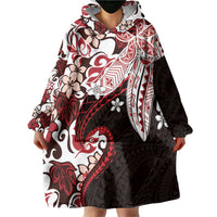 Monstera Plumeria Flowers Red Wearable Blanket Hoodie Polynesian Pattern LT01 - Polynesian Pride