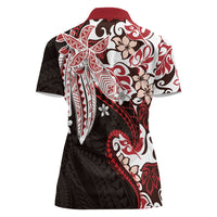 Monstera Plumeria Flowers Red Women Polo Shirt Polynesian Pattern LT01 - Polynesian Pride