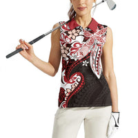 Monstera Plumeria Flowers Red Women Sleeveless Polo Shirt Polynesian Pattern LT01 - Polynesian Pride