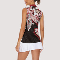 Monstera Plumeria Flowers Red Women Sleeveless Polo Shirt Polynesian Pattern LT01 - Polynesian Pride