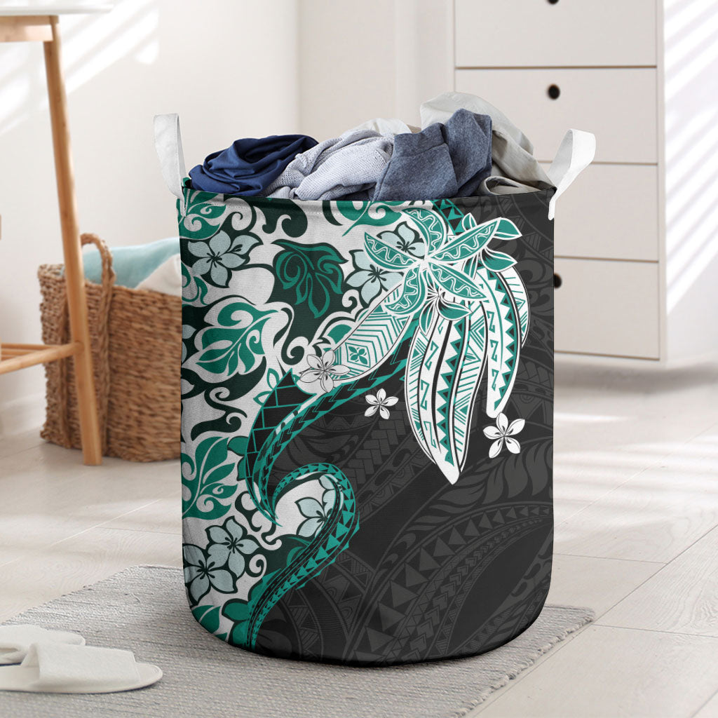 Monstera Plumeria Flowers Teal Laundry Basket Polynesian Pattern LT01 Teal - Polynesian Pride