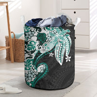 Monstera Plumeria Flowers Teal Laundry Basket Polynesian Pattern LT01 Teal - Polynesian Pride
