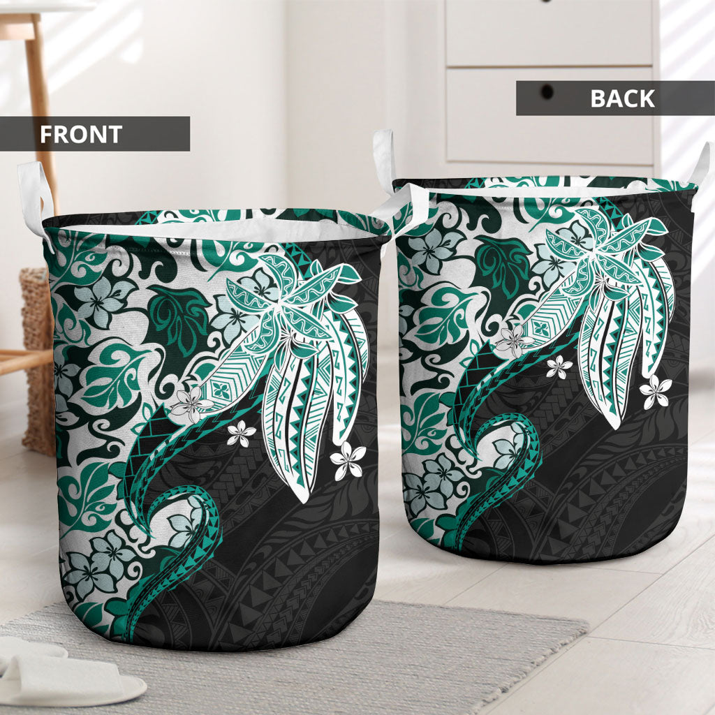 Monstera Plumeria Flowers Teal Laundry Basket Polynesian Pattern LT01 - Polynesian Pride