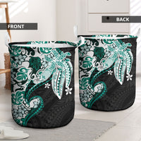 Monstera Plumeria Flowers Teal Laundry Basket Polynesian Pattern LT01 - Polynesian Pride