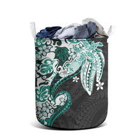Monstera Plumeria Flowers Teal Laundry Basket Polynesian Pattern LT01 - Polynesian Pride