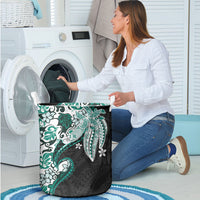 Monstera Plumeria Flowers Teal Laundry Basket Polynesian Pattern LT01 - Polynesian Pride