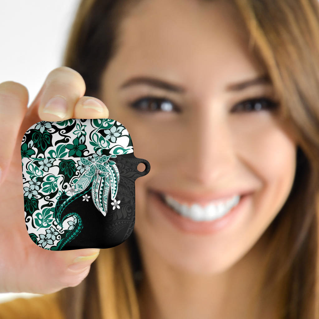 Monstera Plumeria Flowers Teal AirPods Case Polynesian Pattern LT01 - Polynesian Pride