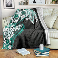 Monstera Plumeria Flowers Teal Blanket Polynesian Pattern LT01 Teal - Polynesian Pride