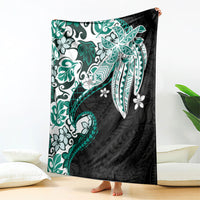 Monstera Plumeria Flowers Teal Blanket Polynesian Pattern LT01 - Polynesian Pride