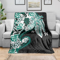 Monstera Plumeria Flowers Teal Blanket Polynesian Pattern LT01 - Polynesian Pride
