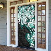 Monstera Plumeria Flowers Teal Door Cover Polynesian Pattern LT01 - Polynesian Pride