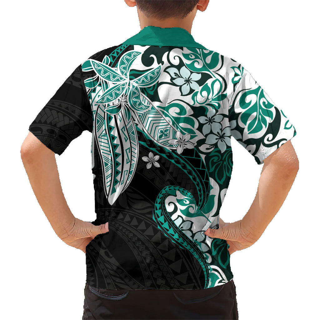 Monstera Plumeria Flowers Teal Family Matching Tank Maxi Dress and Hawaiian Shirt Polynesian Pattern LT01 - Polynesian Pride