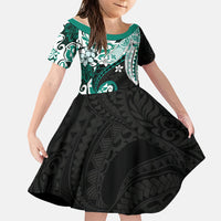 Monstera Plumeria Flowers Teal Family Matching Tank Maxi Dress and Hawaiian Shirt Polynesian Pattern LT01 Daughter's Dress Teal - Polynesian Pride