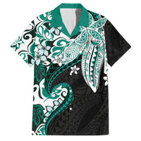 Monstera Plumeria Flowers Teal Family Matching Tank Maxi Dress and Hawaiian Shirt Polynesian Pattern LT01 Dad's Shirt - Short Sleeve Teal - Polynesian Pride