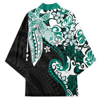 Monstera Plumeria Flowers Teal Kimono Polynesian Pattern