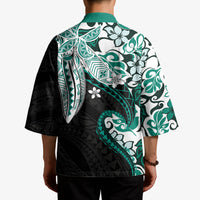 Monstera Plumeria Flowers Teal Kimono Polynesian Pattern