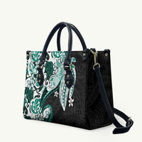 Monstera Plumeria Flowers Teal Leather Bag Polynesian Pattern