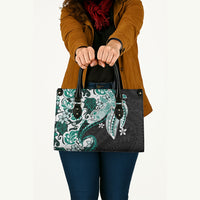 Monstera Plumeria Flowers Teal Leather Bag Polynesian Pattern