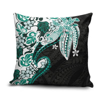 Monstera Plumeria Flowers Teal Pillow Cover Polynesian Pattern LT01 Teal - Polynesian Pride