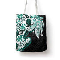 Monstera Plumeria Flowers Teal Tote Bag Polynesian Pattern LT01 - Polynesian Pride