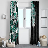 Monstera Plumeria Flowers Teal Window Curtain Polynesian Pattern