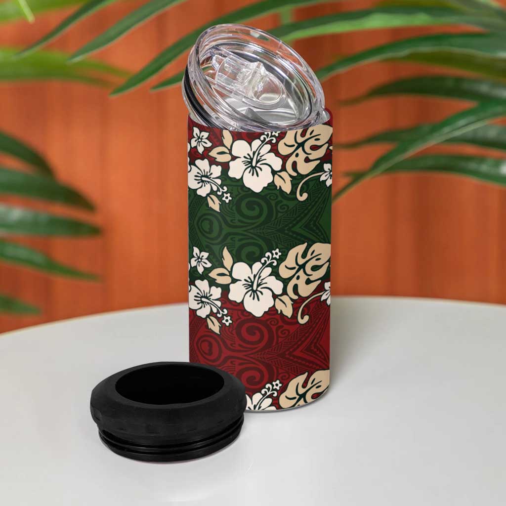 Hawaiian Hibiscus Christmas Color 4 in 1 Can Cooler Tumbler Unique