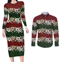 Hawaiian Hibiscus Christmas Color Couples Matching Long Sleeve Bodycon Dress and Long Sleeve Button Shirt Unique