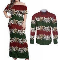 Hawaiian Hibiscus Christmas Color Couples Matching Off Shoulder Maxi Dress and Long Sleeve Button Shirt Unique LT01 Red - Polynesian Pride