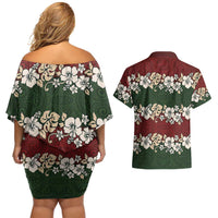 Hawaiian Hibiscus Christmas Color Couples Matching Off Shoulder Short Dress and Hawaiian Shirt Unique