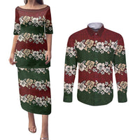 Hawaiian Hibiscus Christmas Color Couples Matching Puletasi and Long Sleeve Button Shirt Unique