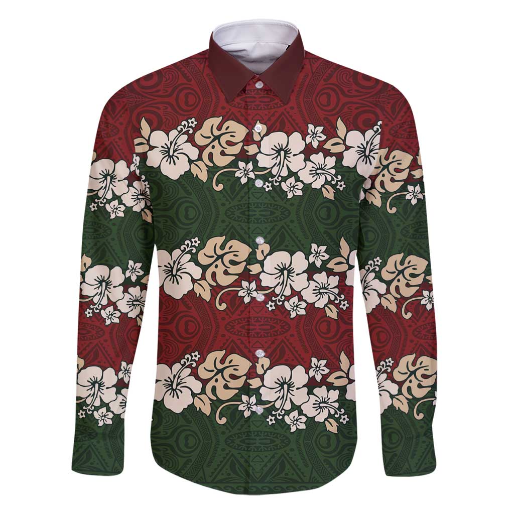 Hawaiian Hibiscus Christmas Color Family Matching Long Sleeve Bodycon Dress and Hawaiian Shirt Unique