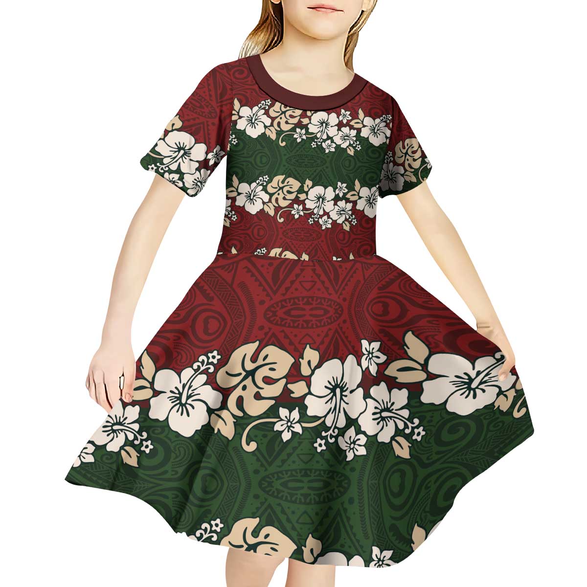 Hawaiian Hibiscus Christmas Color Kid Short Sleeve Dress Unique