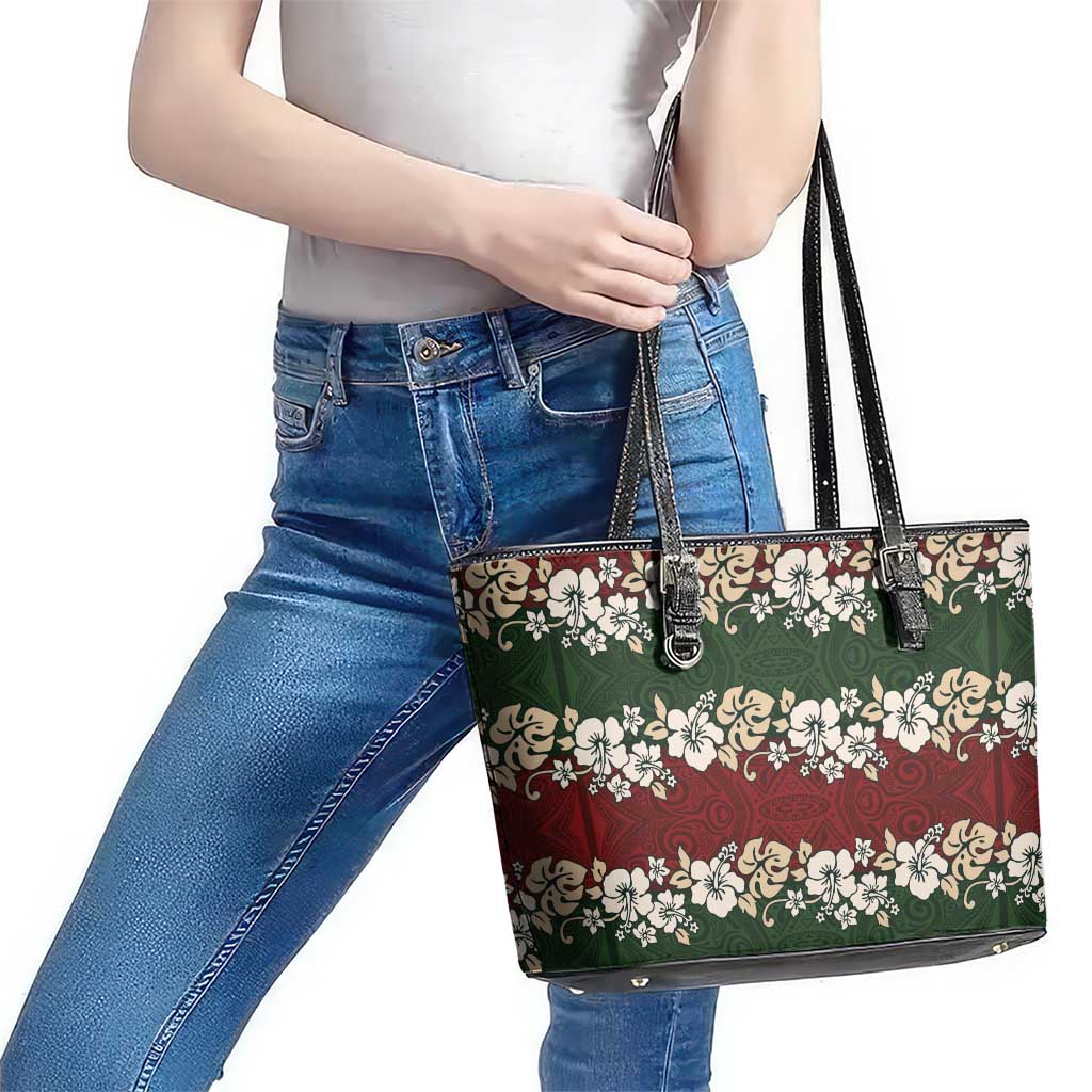 Hawaiian Hibiscus Christmas Color Leather Tote Bag Unique