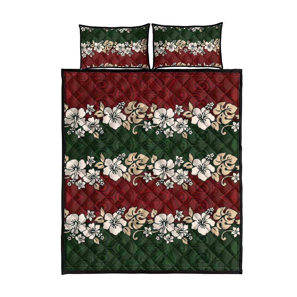 Hawaiian Hibiscus Christmas Color Quilt Bed Set Unique